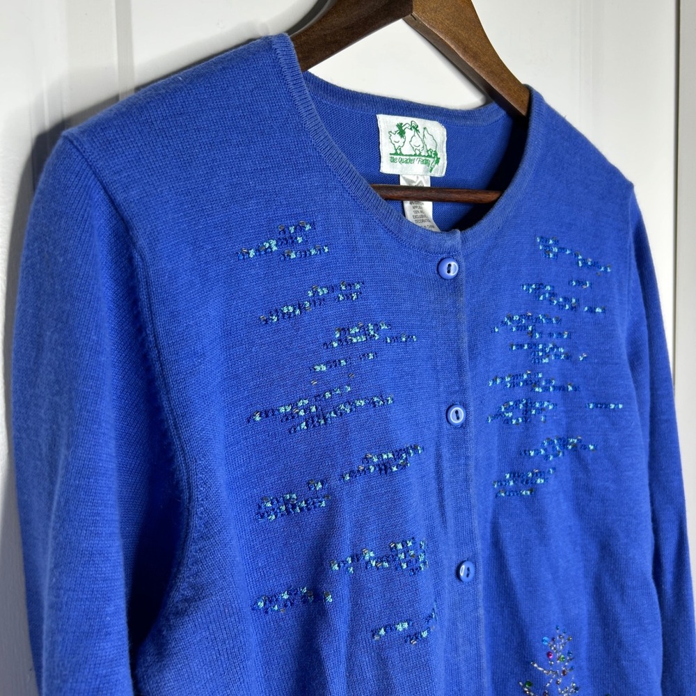 The Quacker Factory‎ Royal Blue Button Cardigan Sweater Embellished Houses M